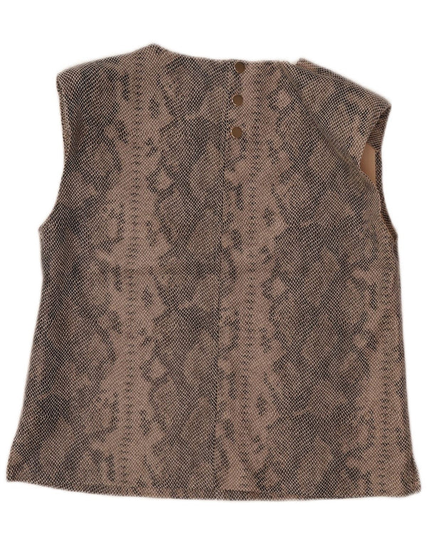 Zara Womens Sleeveless Blouse Top UK 16 Large Beige Animal Print Cotton