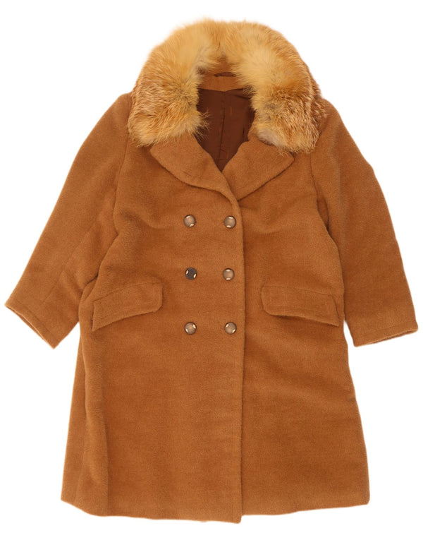Vintage mujer doble pecho abrigo Reino Unido 16 grande beige