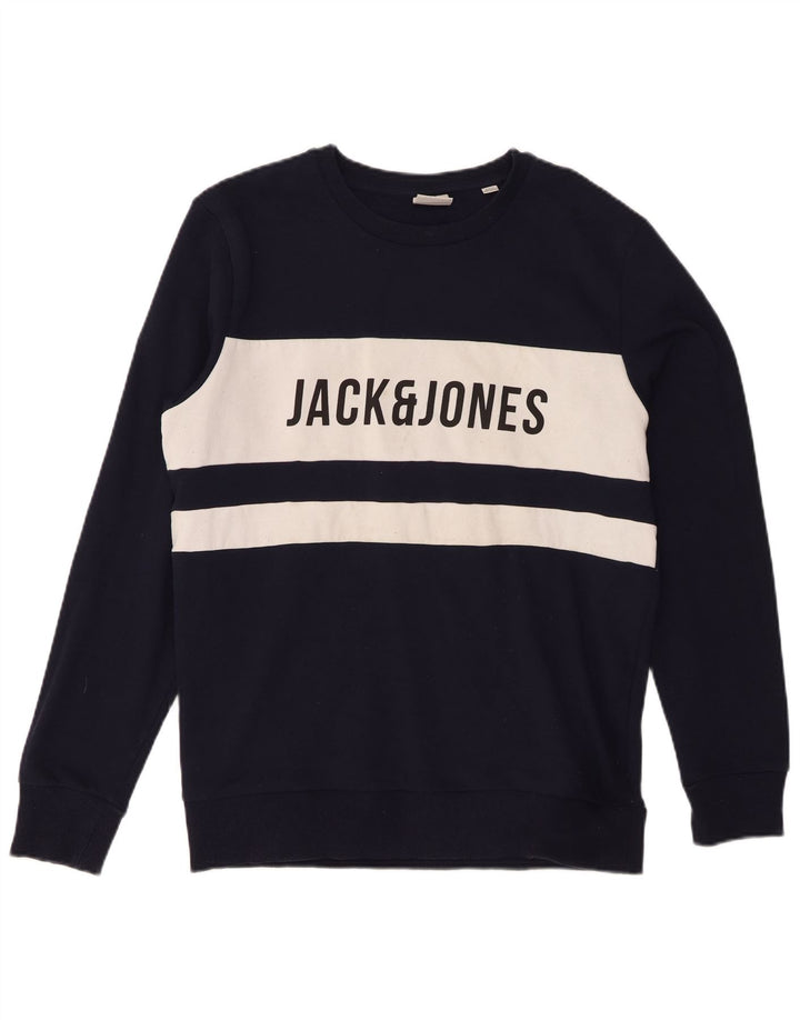 Jack & Jones Hombre Sudadera Gráfica Jumper Large Azul Marino Colorblock