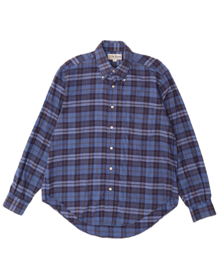 MC Kenzy Camisa de franela para hombre Algodón a cuadros azul medio