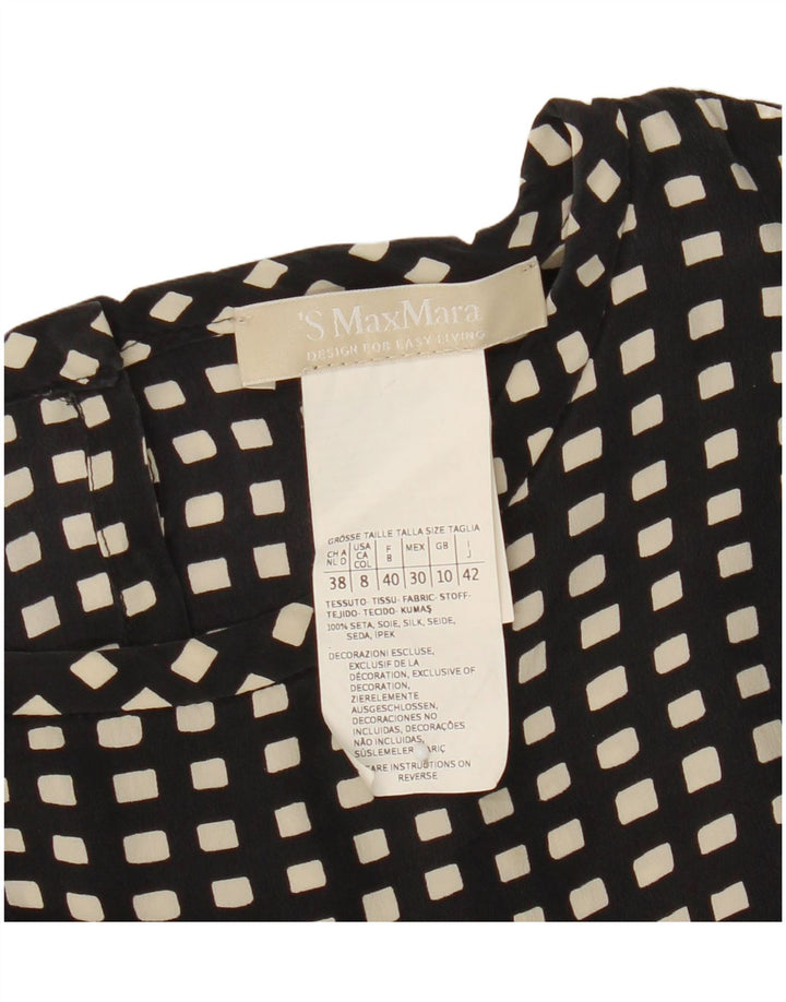 Max Mara Blusa de manga 3/4 para mujer Top UK 10 Small Seda geométrica negra
