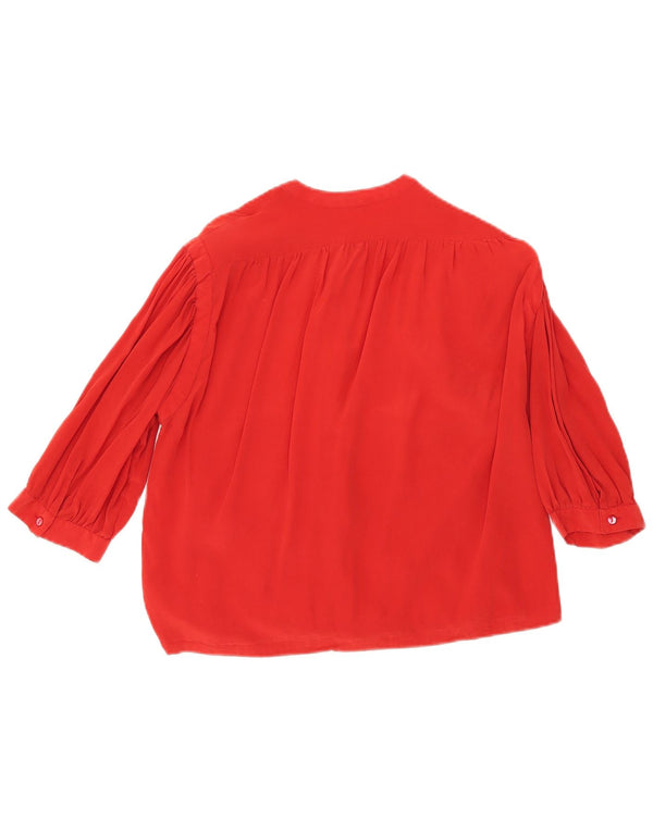 Vintage mujer manga corta frente corbata camisa blusa Reino Unido 12 rojo medio