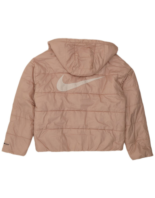 Nike Therma-Fit Graphic - Chaqueta acolchada con capucha para mujer, talla 40, color rosa mediano