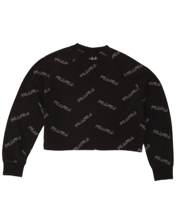 Fila Mujer Oversize Graphic Crop Sudadera Jumper UK 10 Small Negro