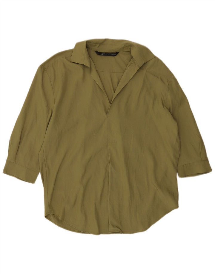 Zara Camisa tipo jersey extragrande con manga 3/4 para mujer UK 6 XS Khaki Lyocell