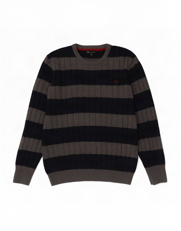 Crew Clothing - Jersey de cuello redondo para hombre, talla XL, algodón a rayas, color azul marino