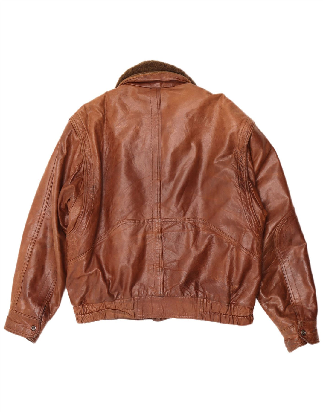 Chaqueta de cuero vintage para hombre IT 50 marrón grande
