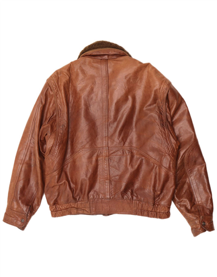 Chaqueta de cuero vintage para hombre IT 50 marrón grande