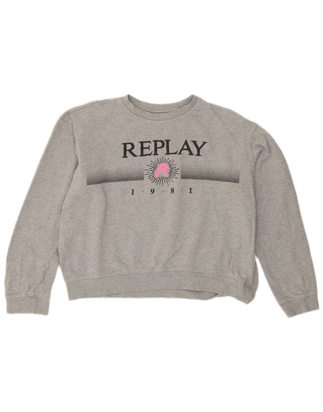Replay Sudadera extragrande con estampado gráfico para mujer, talla 44, color gris