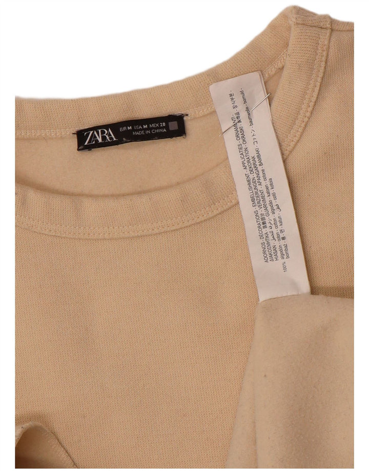 Zara Mujer Sudadera Extragrande Jersey UK 44 Algodón Floral Beige Medio