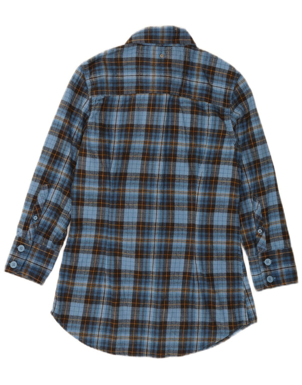 SUPERDRY Camisa de franela de manga 3/4 para mujer UK 40 Small Blue Check Cotton