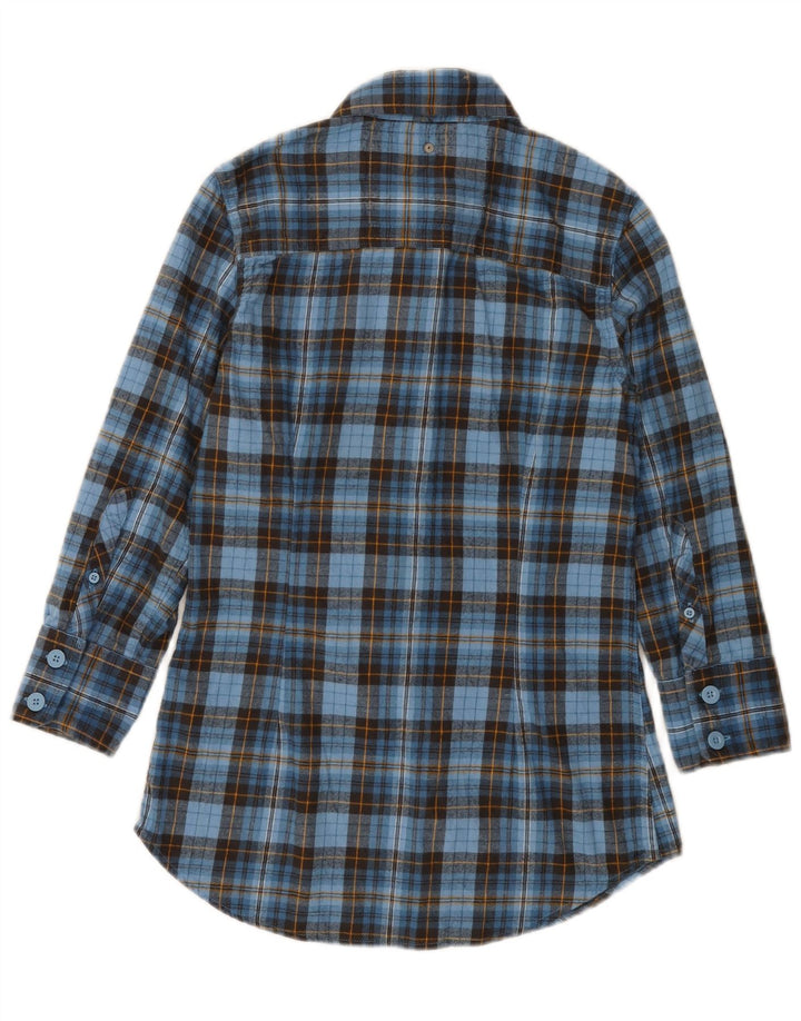SUPERDRY Camisa de franela de manga 3/4 para mujer UK 40 Small Blue Check Cotton