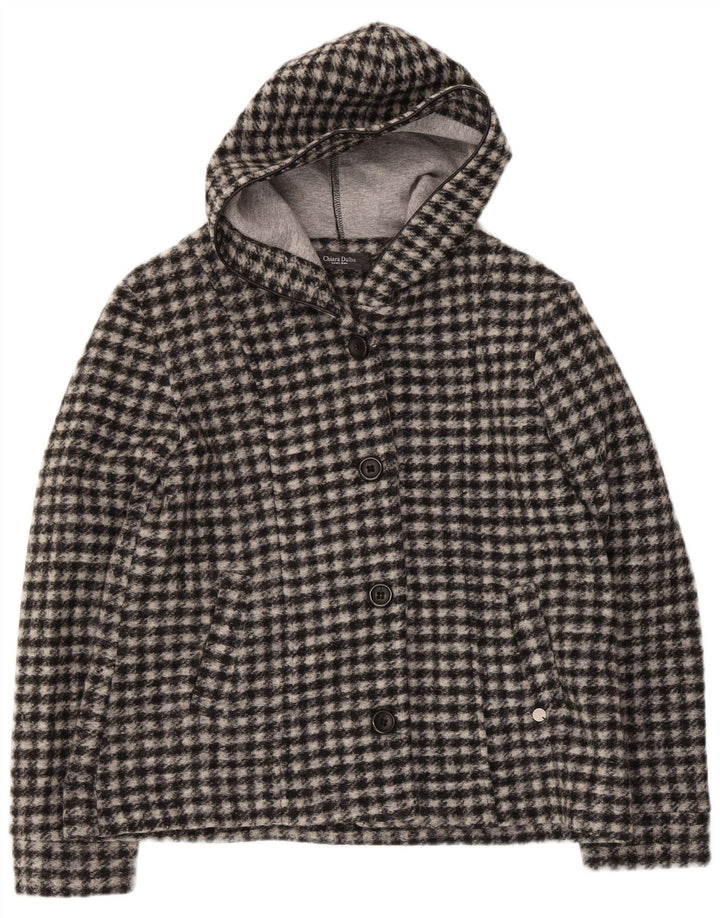 VINTAGE Chaqueta bomber con capucha para mujer Reino Unido 18 XL Lana de cuadros negros