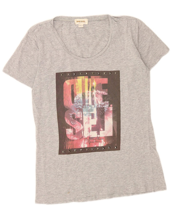 Diesel Mujer Camiseta Gráfica Top UK 10 Small Gris Moteado