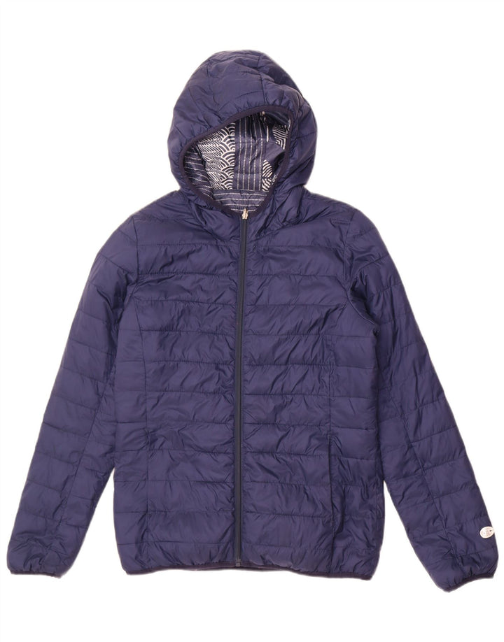 Champion Chaqueta Acolchada Con Capucha Para Mujer IT 46 Large Azul Marino Patchwork