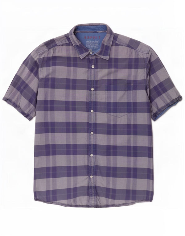 Camisa de manga corta para hombre Esprit XL de algodón a cuadros azul marino