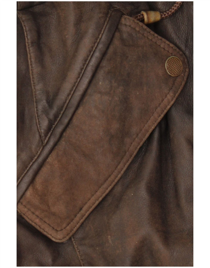 VINTAGE Abrigo de cuero con capucha para mujer EU 38 Cuero marrón medio