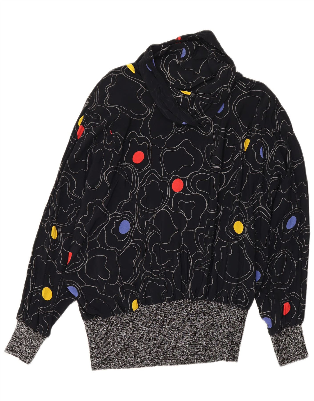 VINTAGE Mujer Blusa de patrón abstracto de gran tamaño Top EU 40 Medio Negro