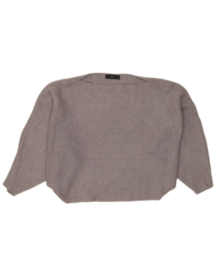 ZARA Suéter tipo jersey con cuello barco y corte extragrande para mujer, talla 44, color gris medio