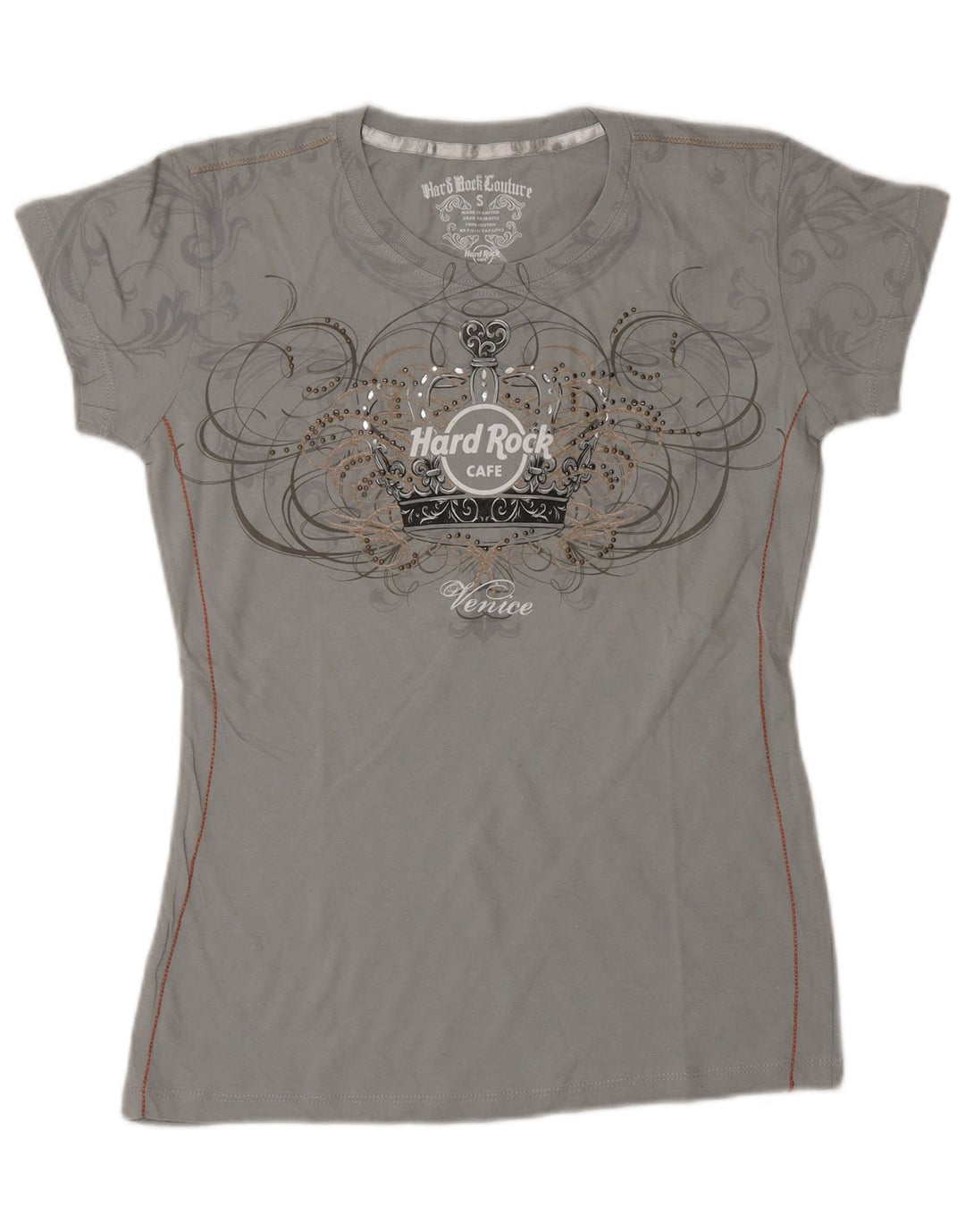 HARD ROCK CAFE Camiseta gráfica Venecia para mujer Top UK 10 Small Grey Cotton