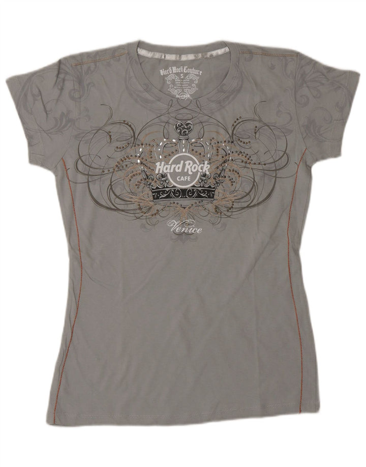 HARD ROCK CAFE Camiseta gráfica Venecia para mujer Top UK 10 Small Grey Cotton