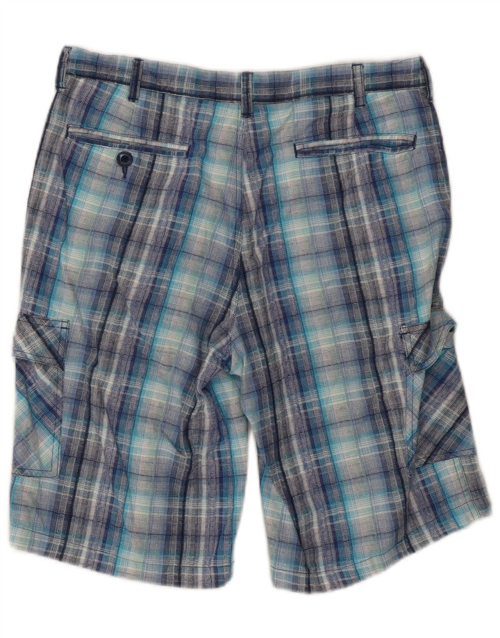 Pantalones cortos tipo cargo para hombre Bear W32 Algodón a cuadros azul medio