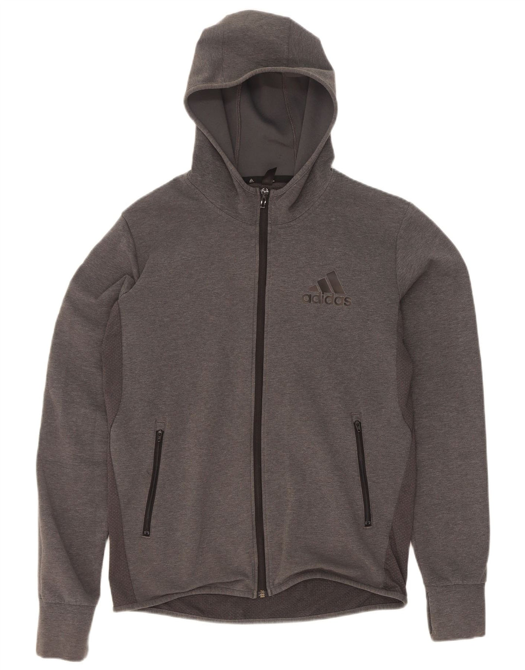 Adidas - Sudadera con capucha y cremallera para hombre, algodón gris medio