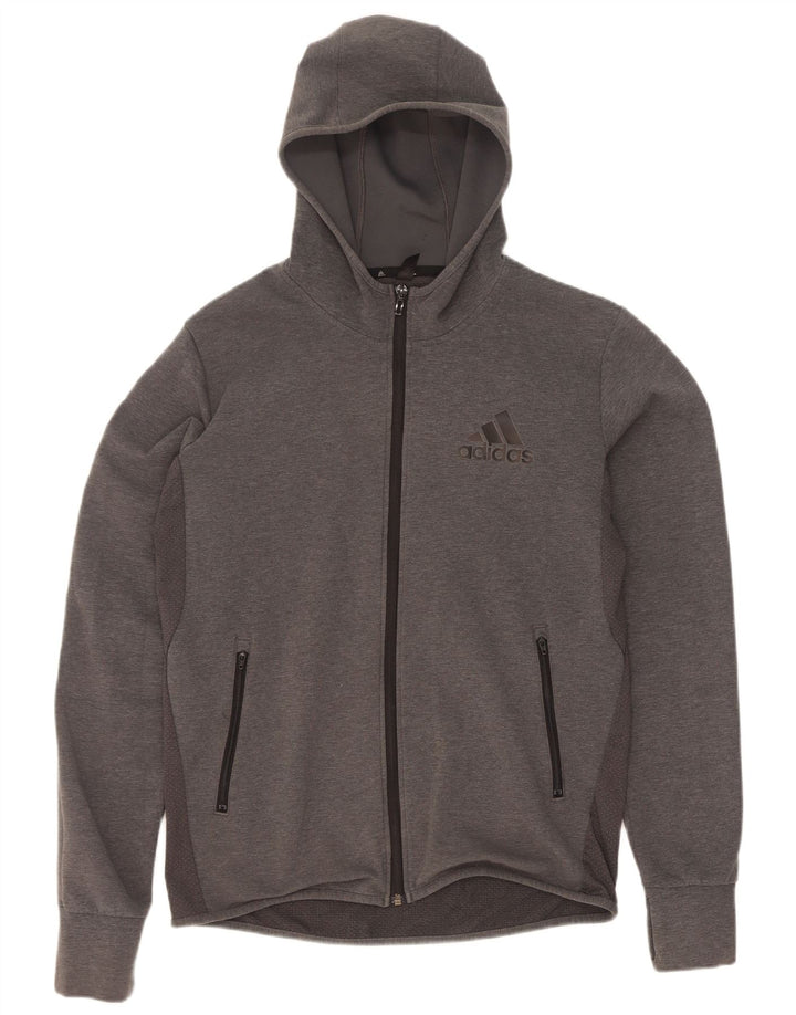 Adidas - Sudadera con capucha y cremallera para hombre, algodón gris medio