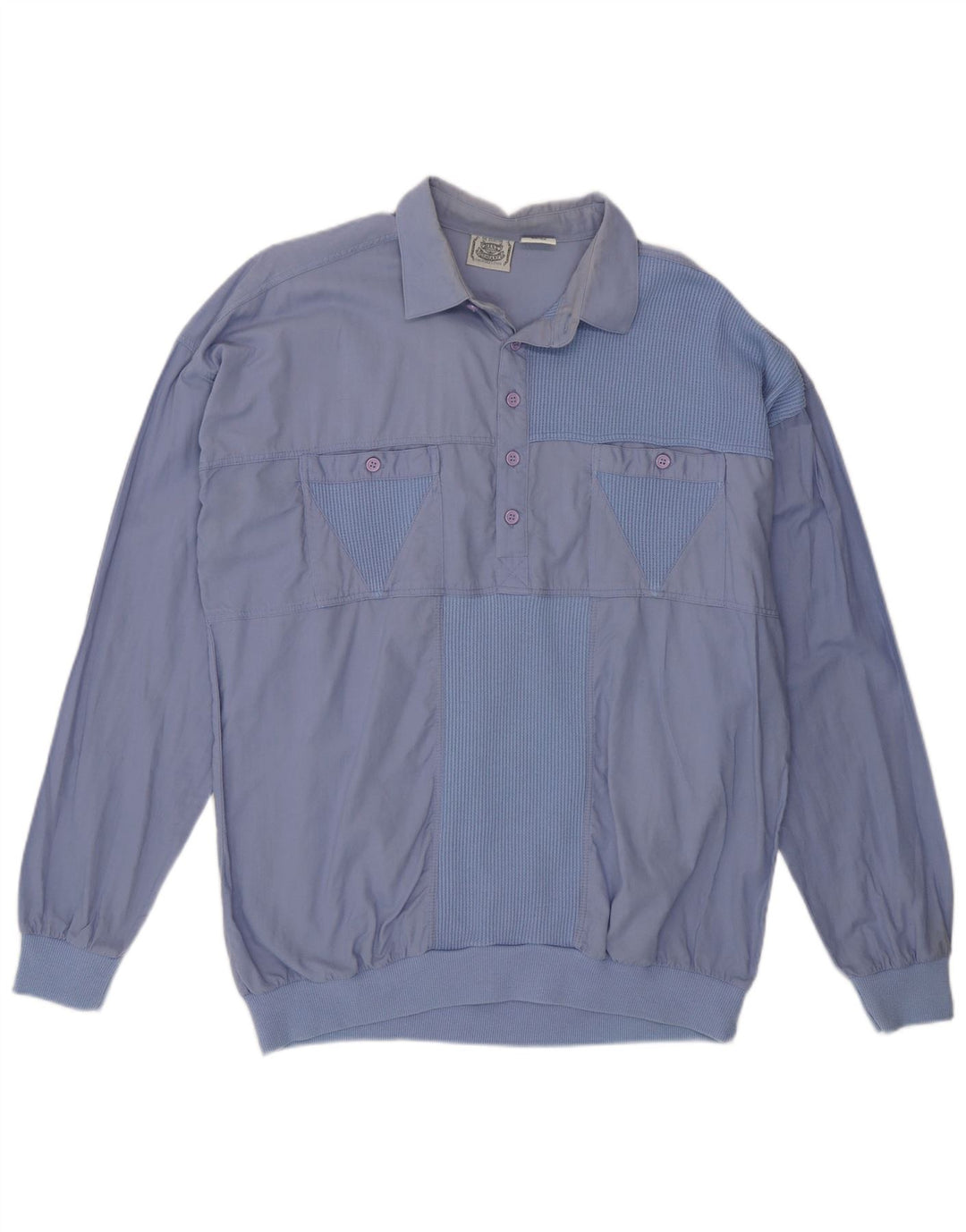 Vintage hombre jersey camisa IT 50/52 grande azul colorblock algodón