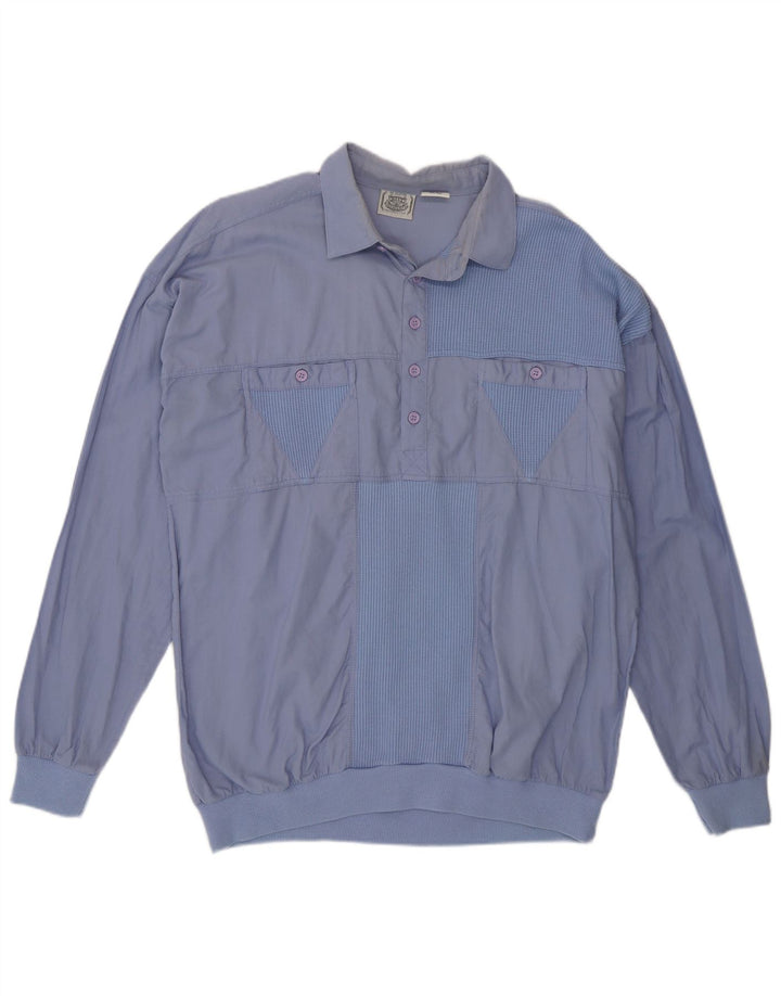Vintage hombre jersey camisa IT 50/52 grande azul colorblock algodón