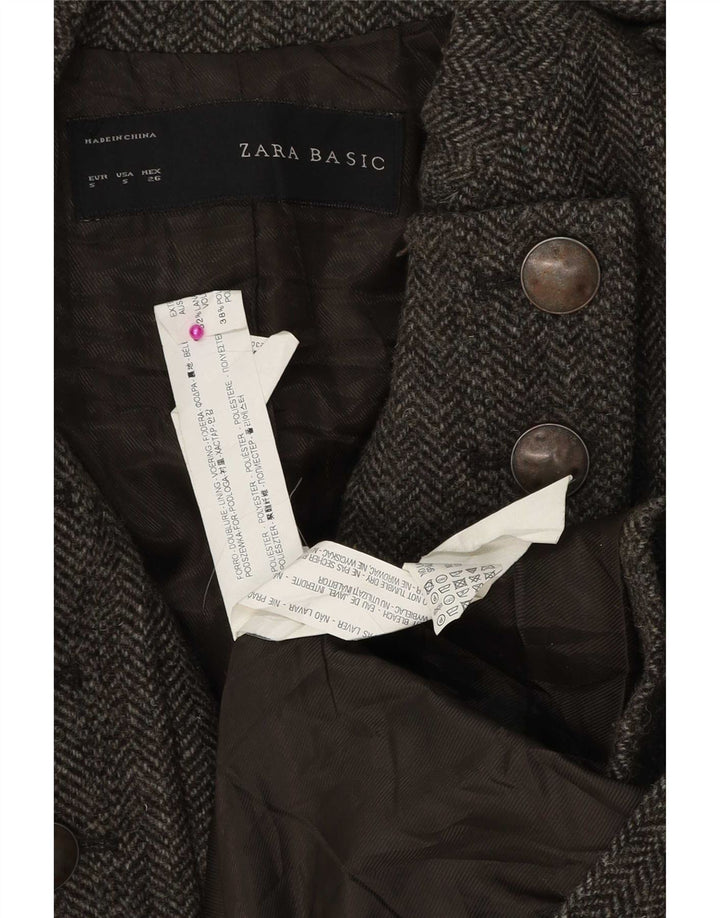 Zara Mujer Abrigo Militar De Doble Botonadura UK 10 Small Grey Herringbone