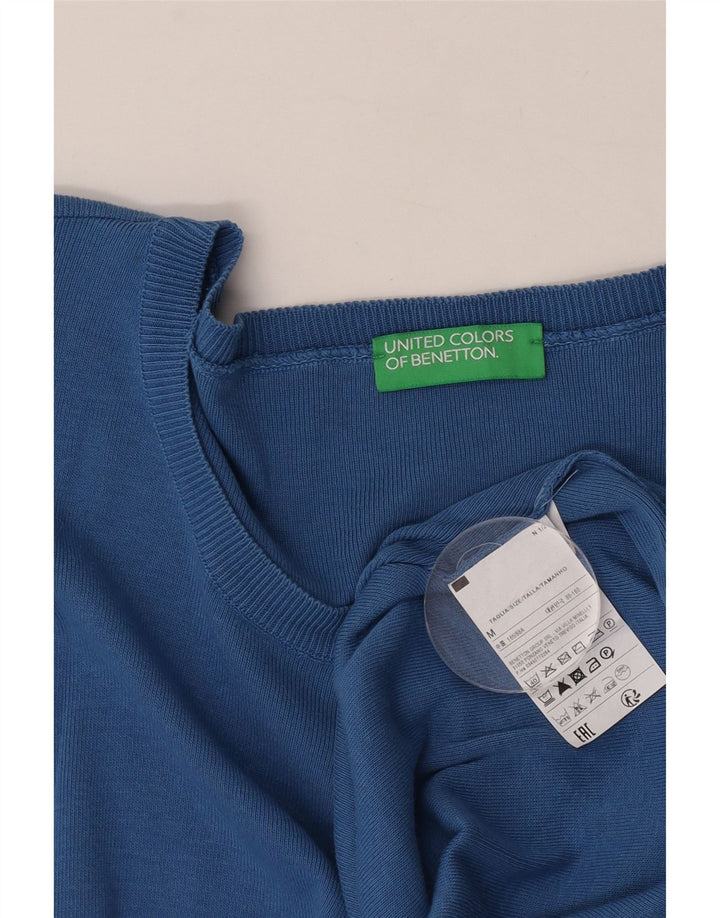 Benetton Jersey De Cuello Redondo Para Mujer ES 44 Azul Medio Algodón