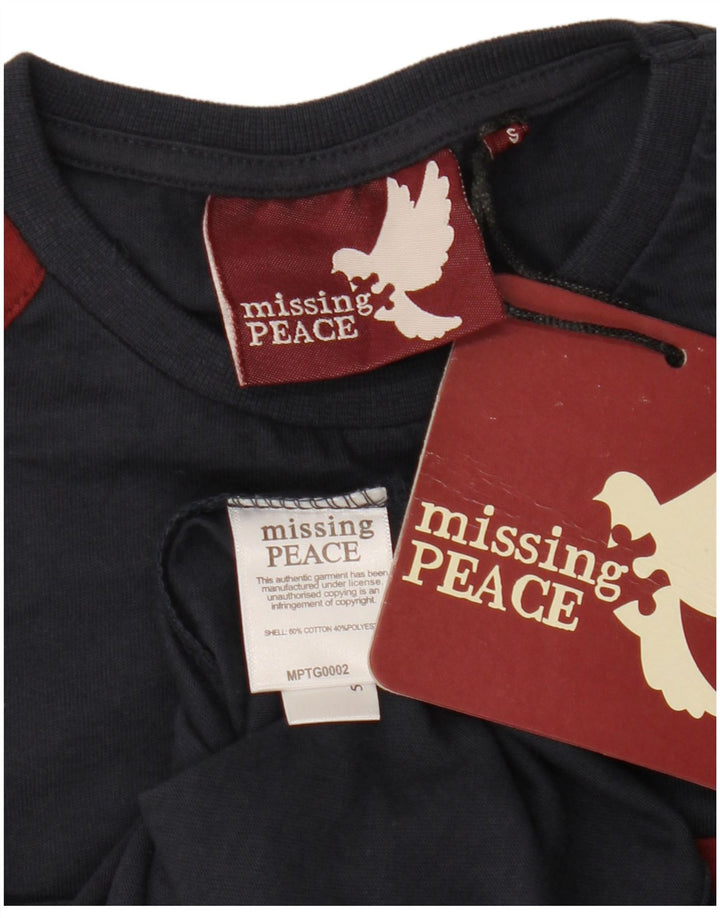 MISSING PEACE Camiseta gráfica para hombre Top pequeño de algodón con bloques de color azul marino