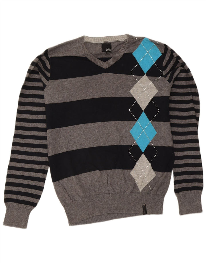 Jack & Jones Jersey con cuello en V para hombre Gris medio Argyle/Diamond Cotton