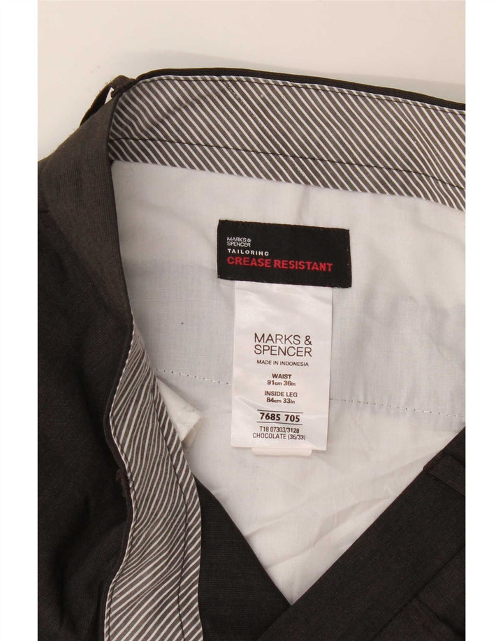 Marks & Spencer Pantalón de traje con pinzas para hombre W36 L33 Poliéster gris