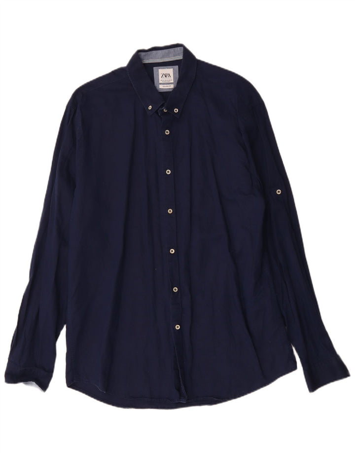 ZARA Hombre Camisa Relaxed Fit XL Azul Marino