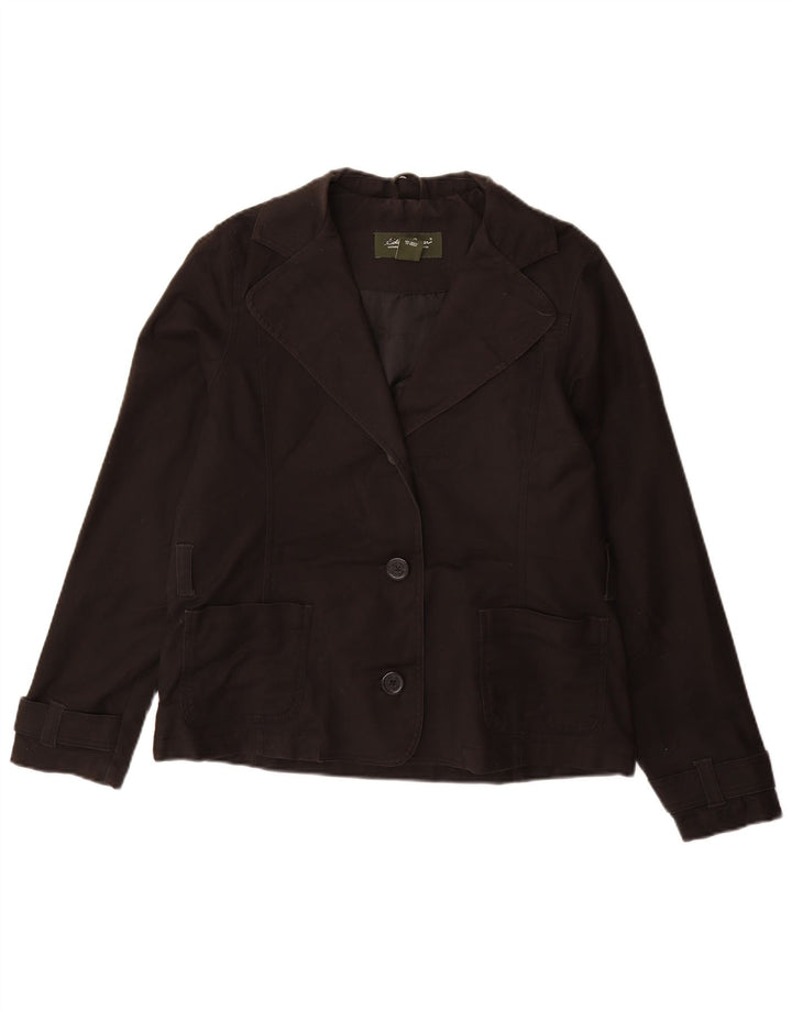 EDDIE BAUER Chaqueta tipo blazer de 3 botones para mujer UK 14 Mediana Algodón negro