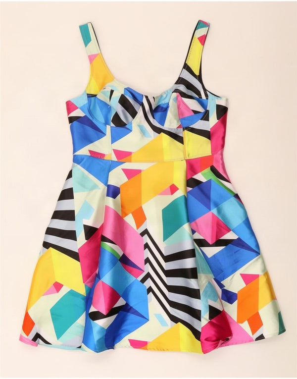 Coast Vestido acampanado sin mangas para mujer UK 44 Grande Multicolor Geométrico