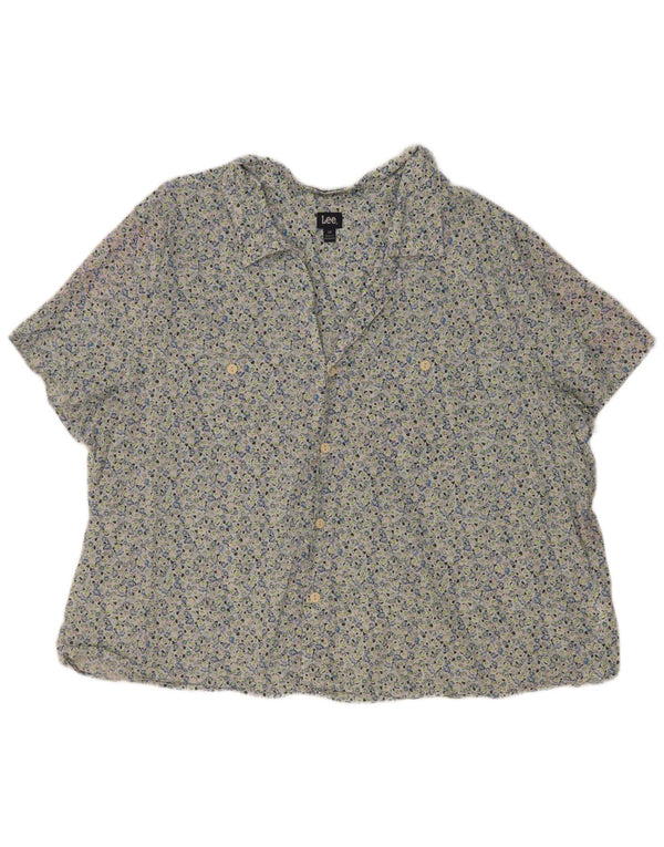 Lee Camisa extragrande de manga corta para mujer UK 20 2XL Algodón floral azul