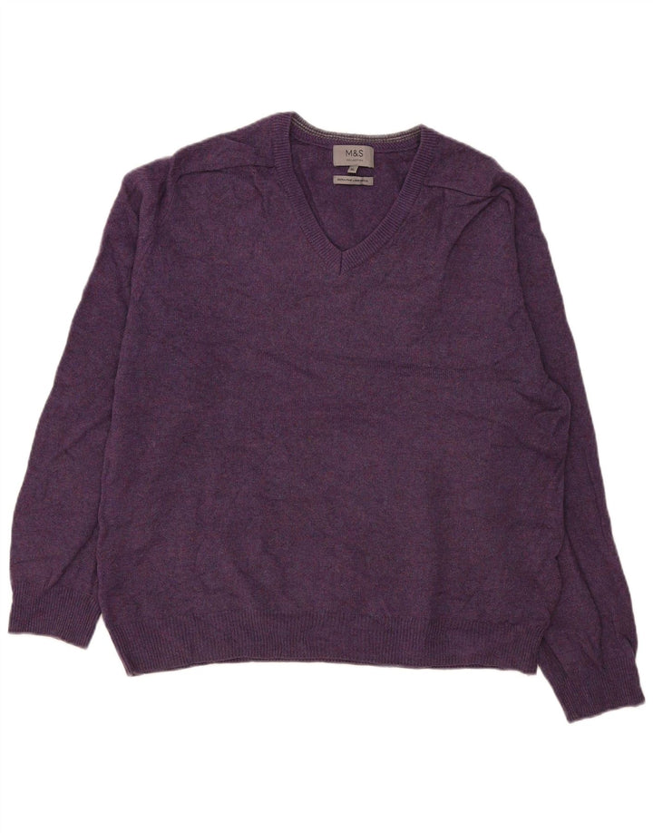 Marks & Spencer Jersey con Cuello en V para Hombre XL Lana Morada