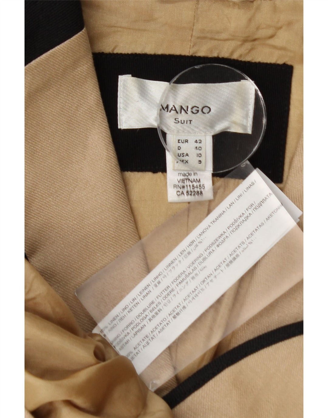 MANGO Chaqueta Blazer de 1 Botón para Mujer EU 42 Large Beige Colorblock Lino
