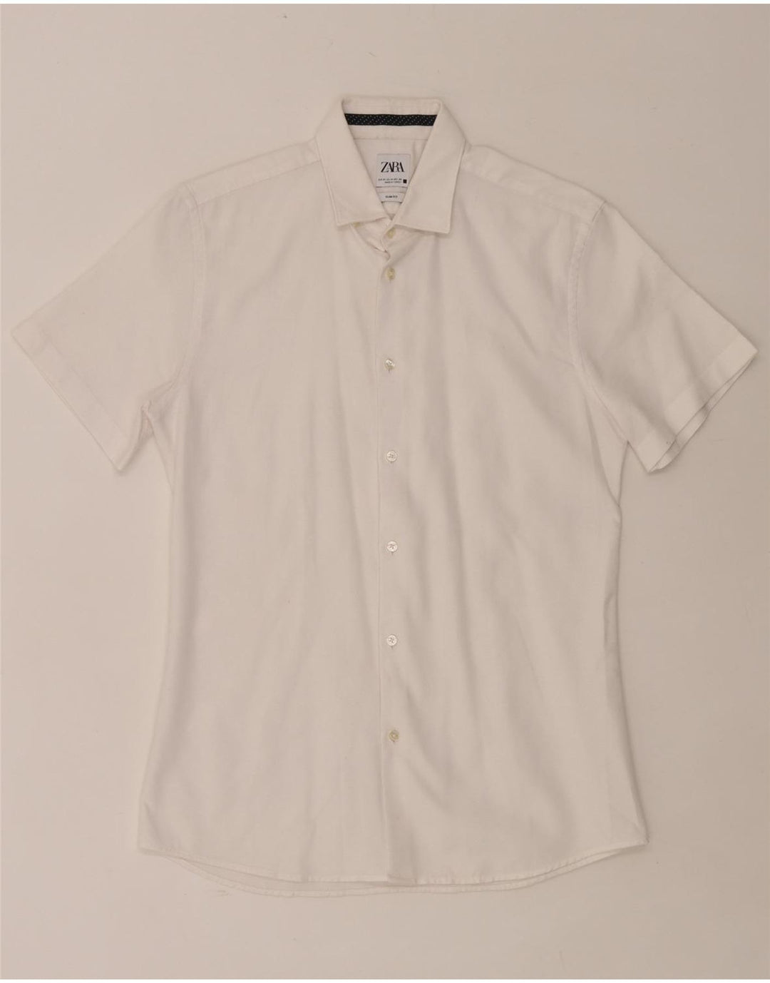 ZARA Hombre Camisa Slim Fit Manga Corta Blanco Mediano