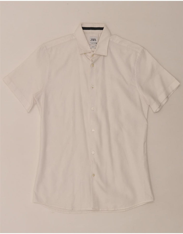 ZARA Hombre Camisa Slim Fit Manga Corta Blanco Mediano