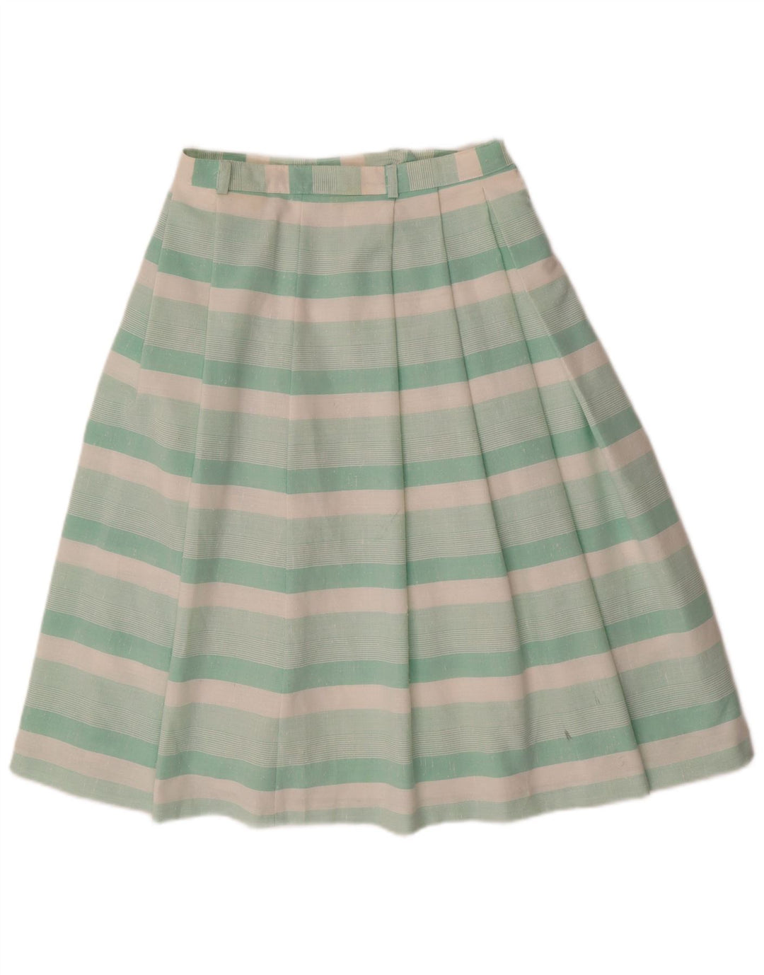 VINTAGE Falda plisada para mujer Reino Unido 12 Medio W28 Poliéster a rayas verdes
