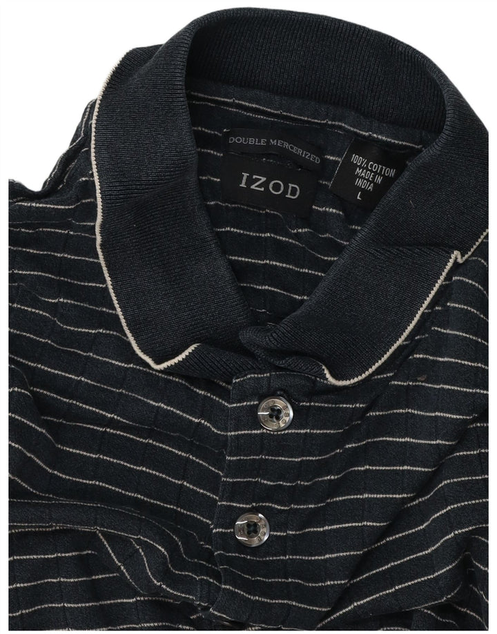 IZOD Polo para hombre de algodón a rayas azul marino grande