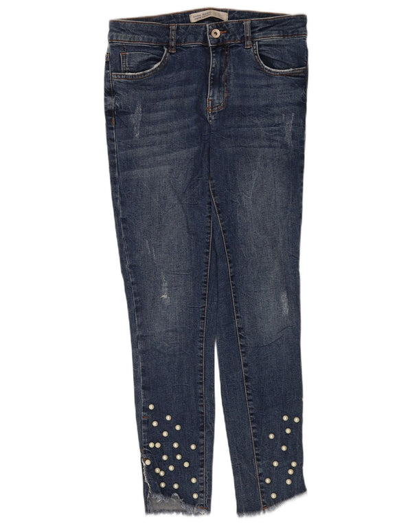 Zara Jeans Slim Desgastados para Mujer EU 38 Small W28 L27 Algodón Azul