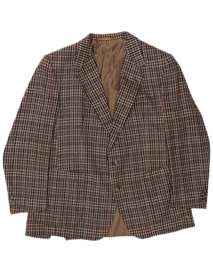 Vintage hombres 2 botones Blazer chaqueta Reino Unido 40 grande marrón Houndstooth Cashmere
