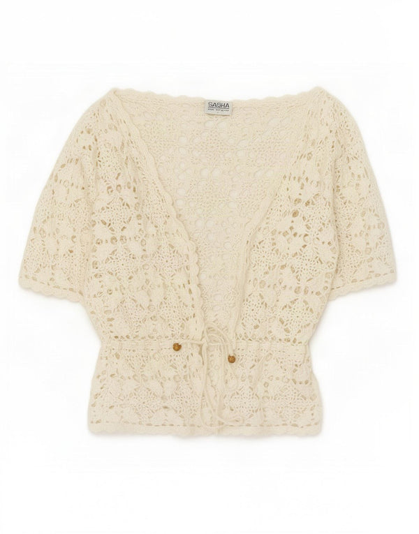 Sasha Mujer Crop Manga Corta Crochet Bolero Top UK 40 Grande Blanco Floral