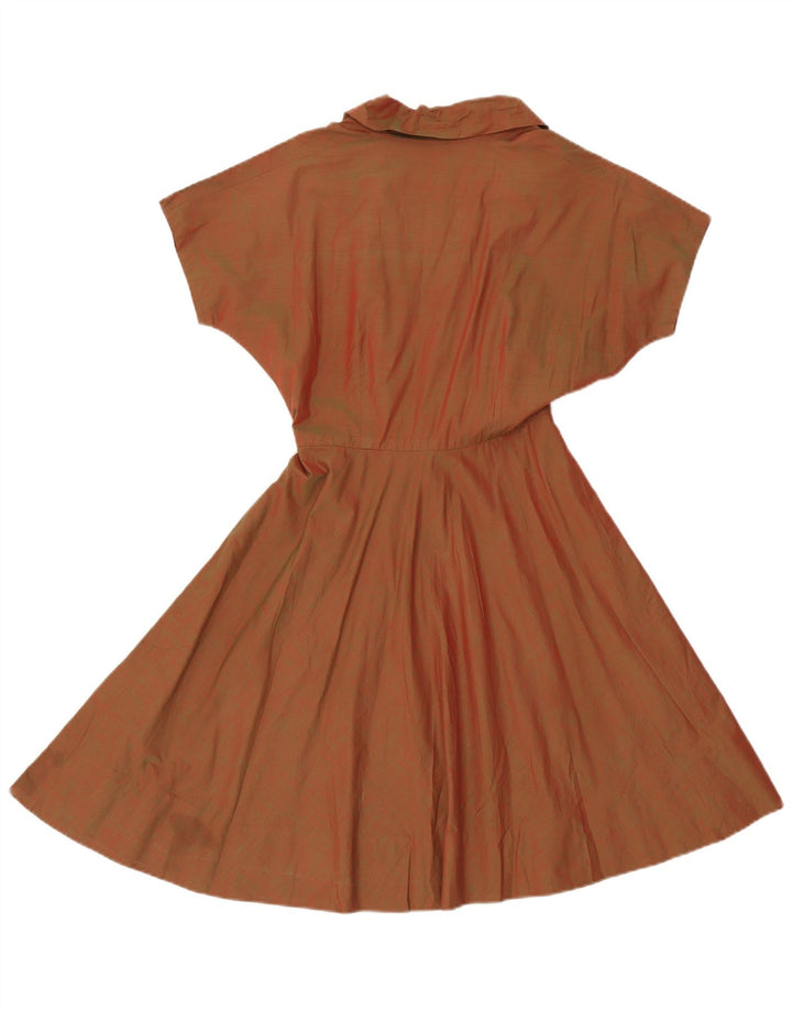 Vintage mujer A-Line vestido Reino Unido 8 pequeño marrón