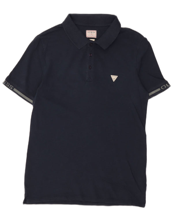 Guess Mens Graphic Slim Fit Polo UK 34 Small Azul Marino Algodón